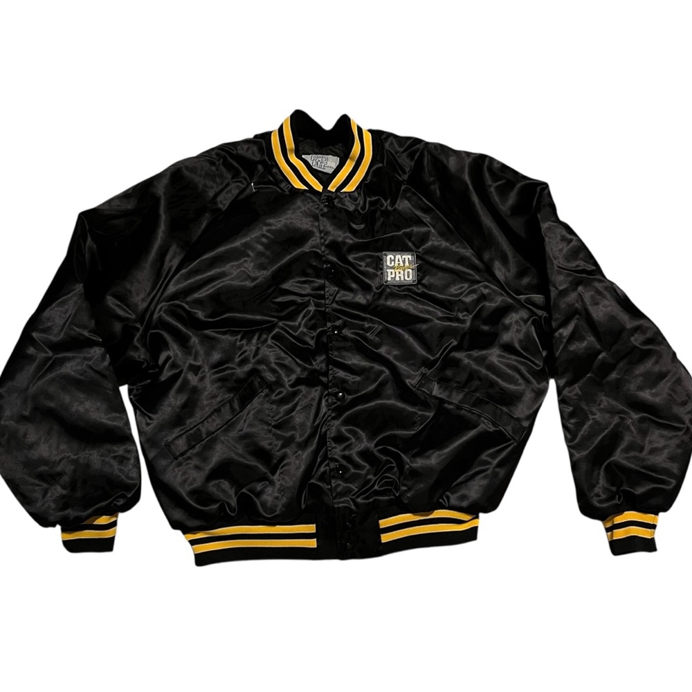 Vintage 90s CAT Power Pro Satin Jacket Size XL Black‎ Construction Racing Tools
